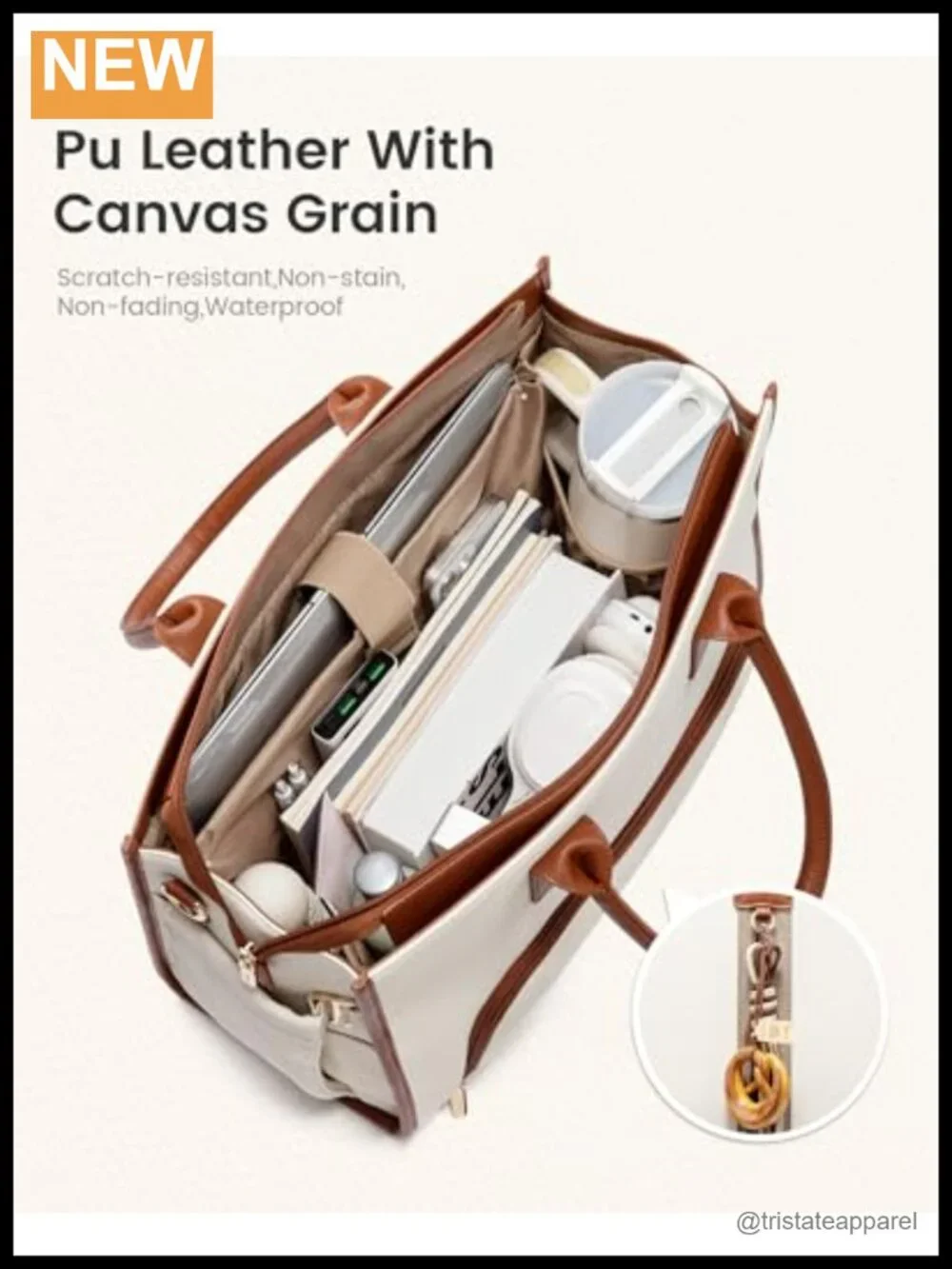 3-in-1 Work Tote with Lunch Compartment, Giant Tumbler Holder, PU Leather, Fits